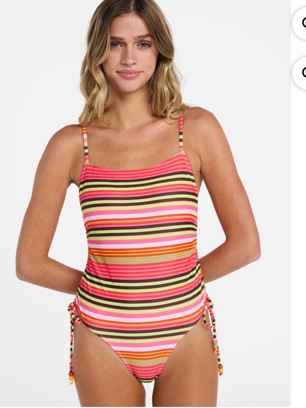 No Boundaries Pink Orange Green Striped One-Piece Swimsuit